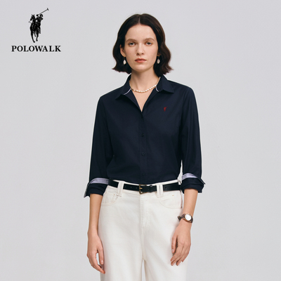 POLOWALK春季新品翻领长袖衬衣女