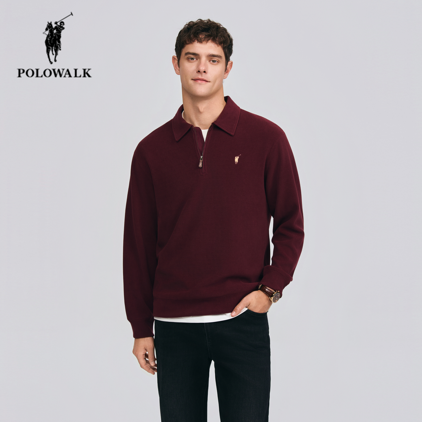 POLOWALK春季新品休闲翻领卫衣男