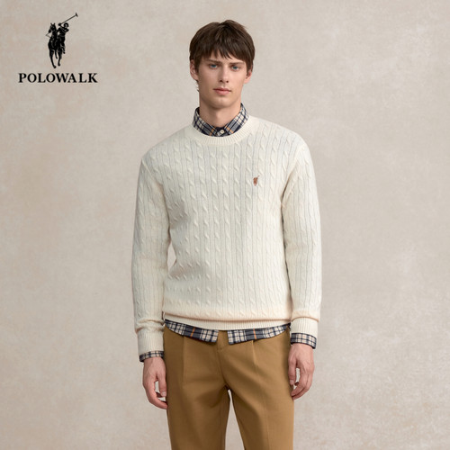 POLOWALK秋季新品男装绞花羊毛衫