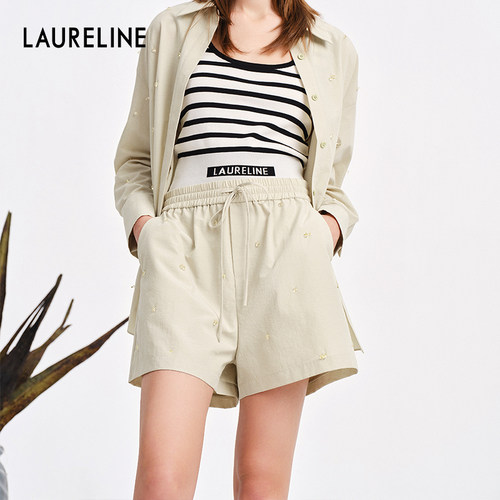LAURELINE/洛瑞琳洛瑞琳年夏季新款百搭绿色短裤清新裤子女