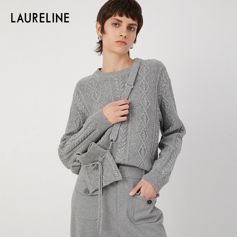 洛瑞琳套头毛衫圆领毛针织衫