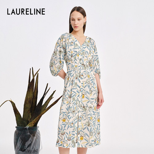 LAURELINE/洛瑞琳优雅连衣裙春季新款收腰显瘦洋气减龄裙子女