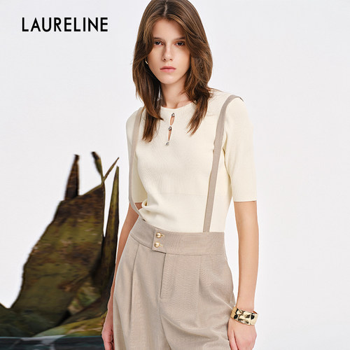 LAURELINE/洛瑞琳减龄百搭毛衫年春季新款独特别致镂空上衣女