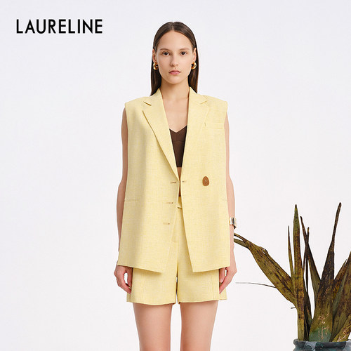 LAURELINE/洛瑞琳黄色复古马甲年夏季新款优雅通勤出行马夹女