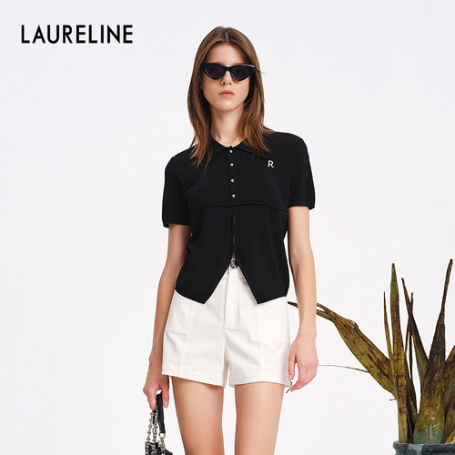 LAURELINE/洛瑞琳黑色修身短袖年夏季新款百搭简约休闲外套女