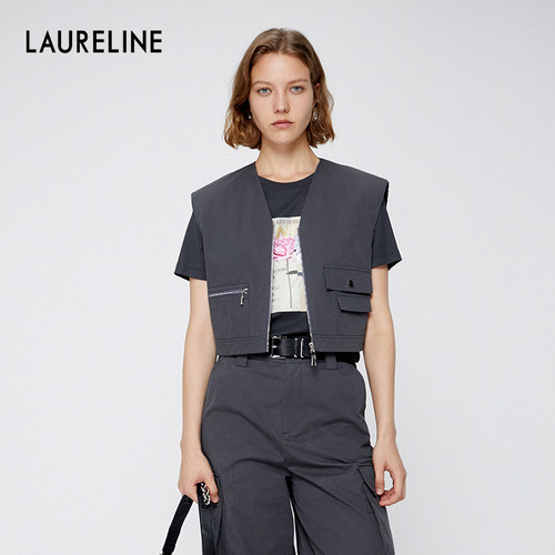 LAURELINE/洛瑞琳2025春夏新款简约黑色小众高级感复古马甲短外套