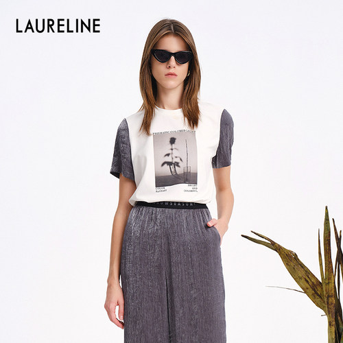 LAURELINE/洛瑞琳年夏季新款百搭简约短袖日常通勤T恤上衣女