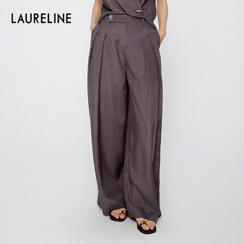LAURELINE/洛瑞琳阔腿长裤2025年春夏新款洋气百搭简约休闲裤子女
