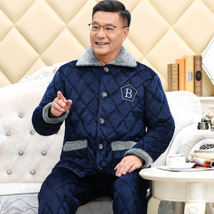 中老年男士冬季加厚加绒夹棉睡衣