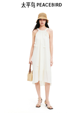 太平鸟女装夏季挺括舒适质感无袖挂脖连衣裙A字裙A1FAF2728