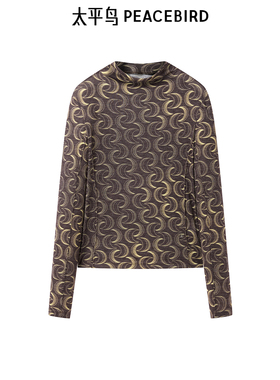 太平鸟女装冬季极简热力感印花打底衫T恤A3CPE4459