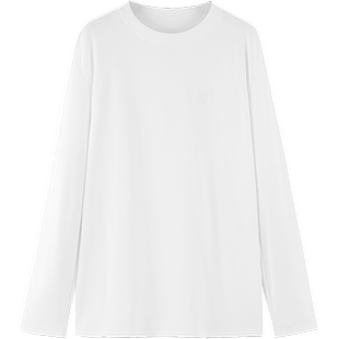 太平鸟基础廓型白T恤女长袖秋圆领宽松显瘦水遁科技面料