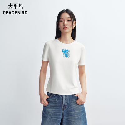 【商场同款】太平鸟26年夏女士意趣模糊飞象图案设计感短袖T恤