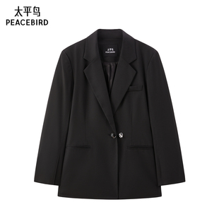 太平鸟女装通勤时尚西装外套女黑色西装A1BAF1483