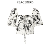 方领T恤A1CDD2C08 花卉纹样上衣街头风修身 太平鸟女装 夏季