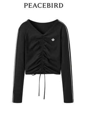 太平鸟女装春季抽绳运动针织衫修身T恤女A3CPE1388