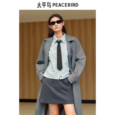 太平鸟中长款廓形宽松风衣外套女通勤休闲高级2025新款A1BEF1301