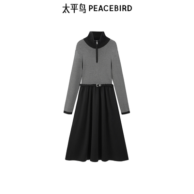 太平鸟女装秋冬时尚潮流针织拼接连衣裙A1FAD4276
