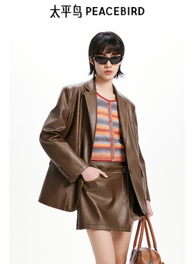 太平鸟女装秋季擦色PU西装A3BAE3469