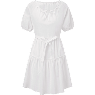 太平鸟女装短款初恋小白裙夏圆领短袖连衣裙小众收腰裙子