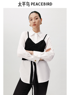 太平鸟女装冬季系带时尚休闲两件套衬衫A1CAD4342