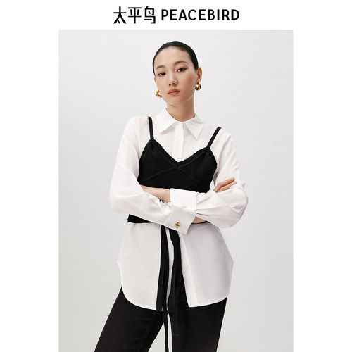 太平鸟女装冬季系带时尚休闲两件套衬衫A1CAD4342