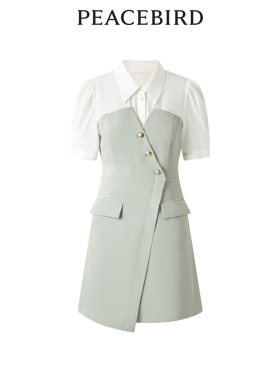 太平鸟女装夏季拼接西装翻领A字袖连衣裙女A1FAD2E05