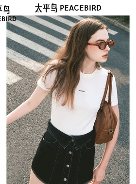 太平鸟女装夏季通勤直筒型莱赛尔修身针织衫T恤女A1CNE2177