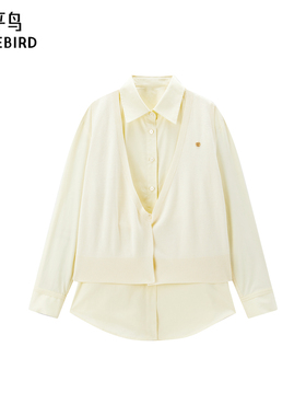 太平鸟女装秋冬休闲通勤简约款系带衬衫女A1CAE432L