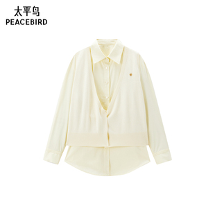 太平鸟女装秋冬休闲通勤简约款系带衬衫女A1CAE432L