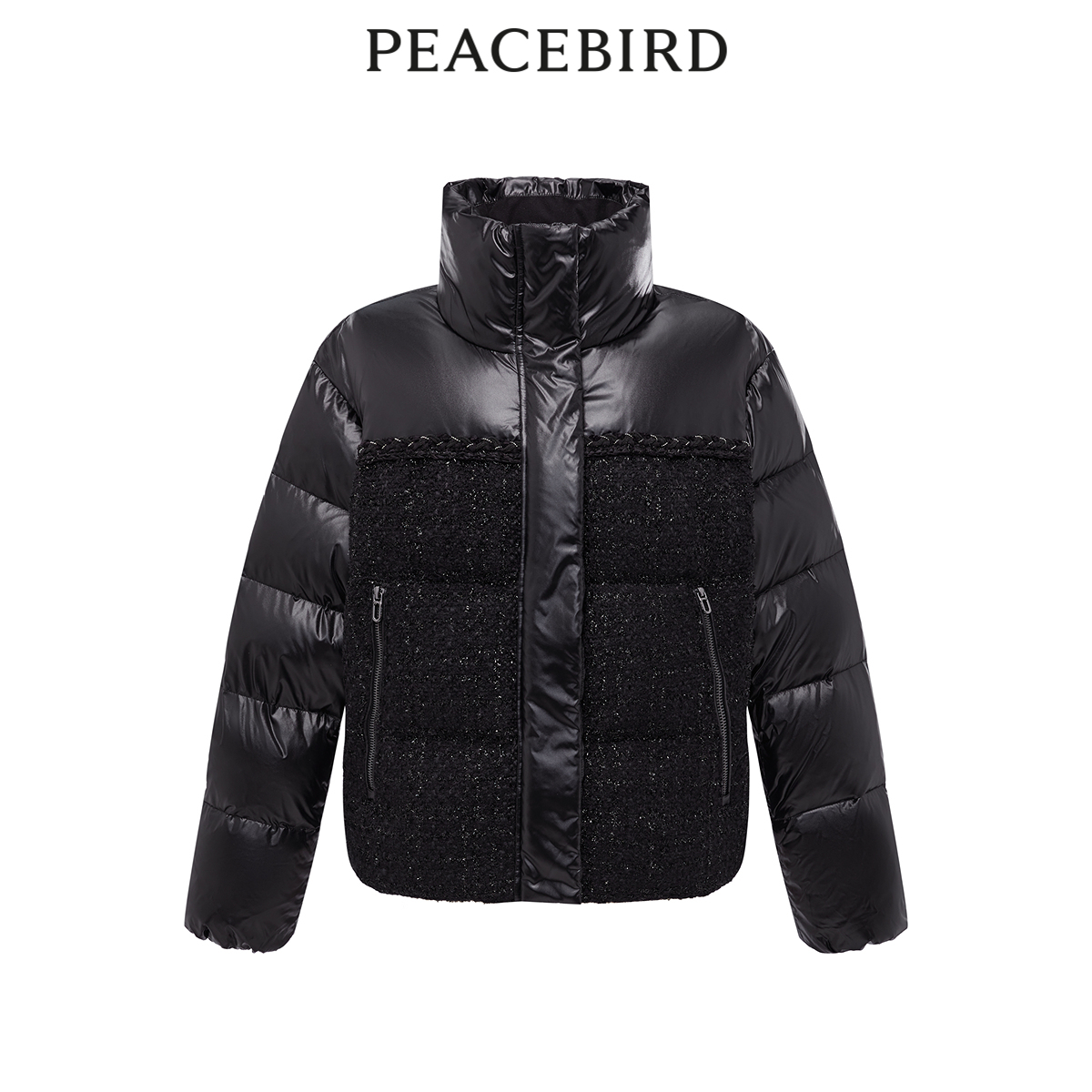 太平鸟女装2023年冬季新款立领拼接羽绒服A1ACD4347