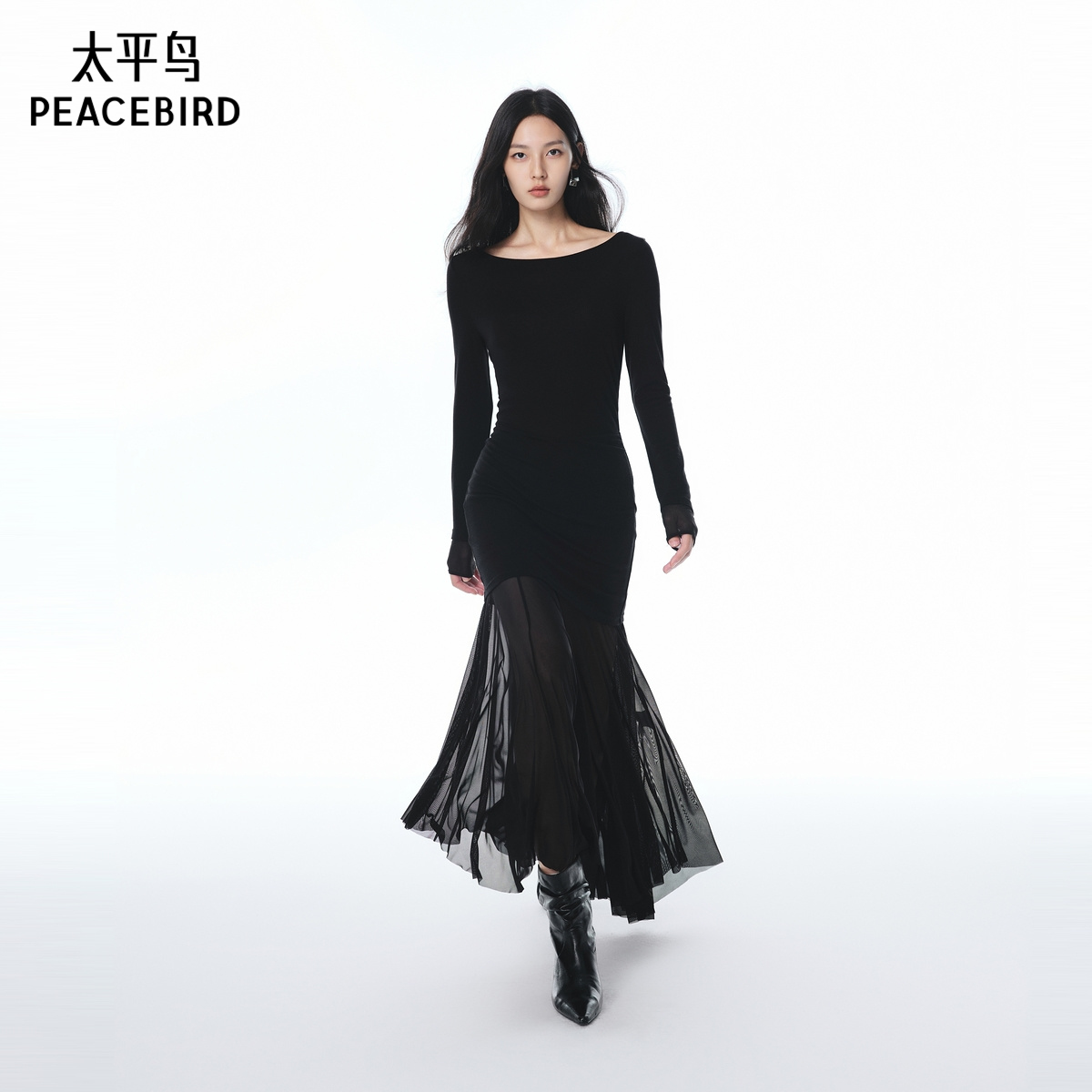 【商场同款】太平鸟莱赛尔绵羊毛混纺针织连衣裙女长袖A3FAF3263