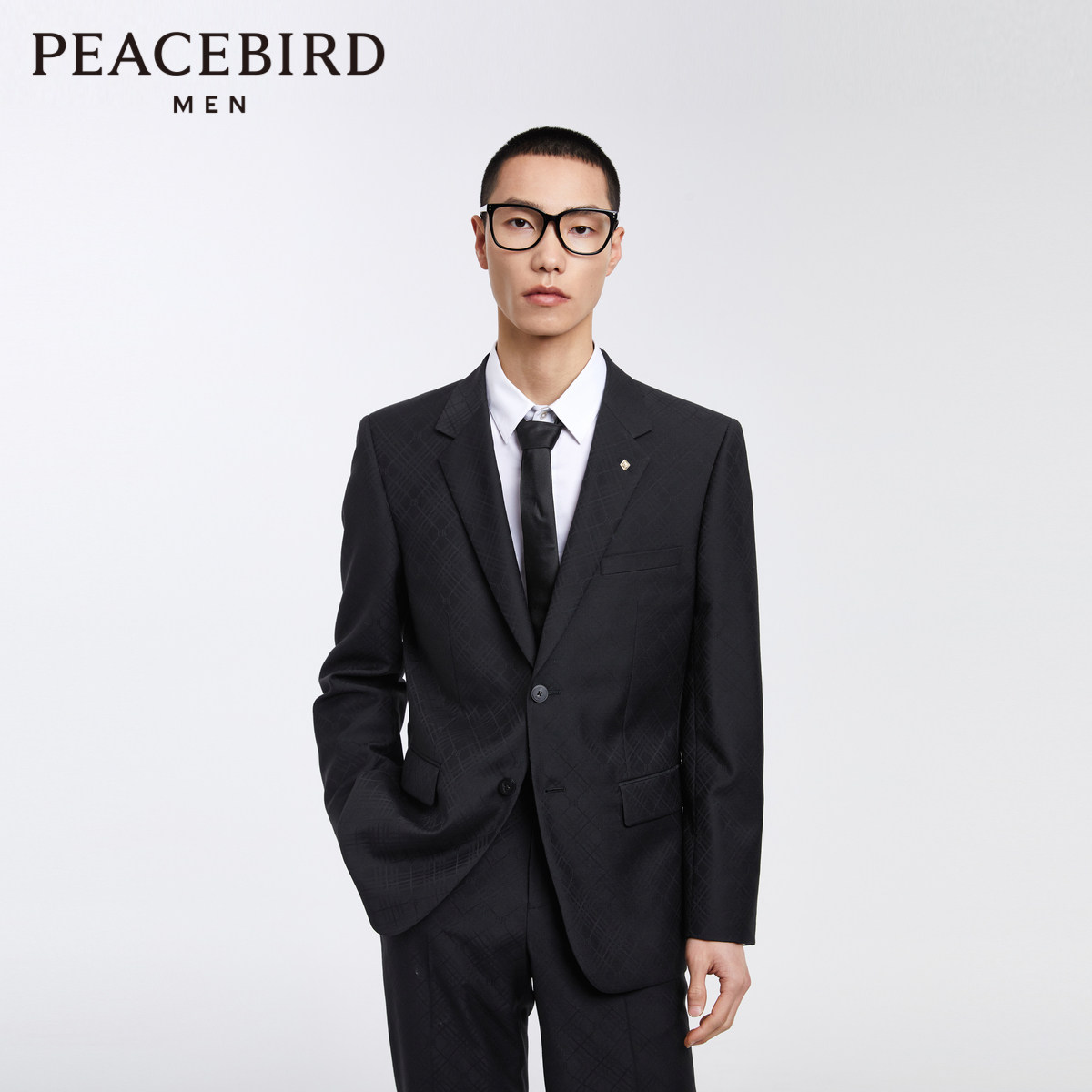 【商场同款】太平鸟男装暗纹印花西装斯文休闲羊毛外套B1BAD3X07