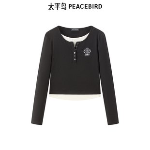 字母纽扣休闲时尚 亨利领针织衫 T恤A1CPE3417 秋季 太平鸟女装