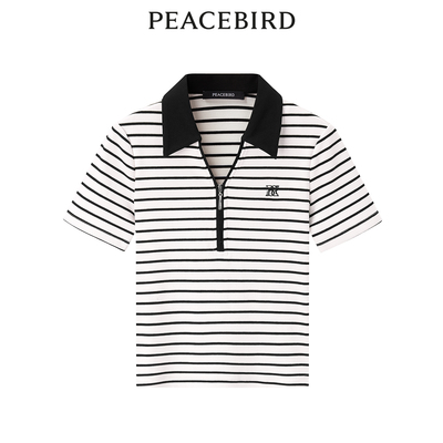 太平鸟夏季摩登通勤POLO领条纹针织衫A1CNE2255