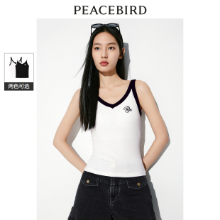 内搭背心运动风上衣 简约时尚 太平鸟撞色边吊带针织衫 女夏新款