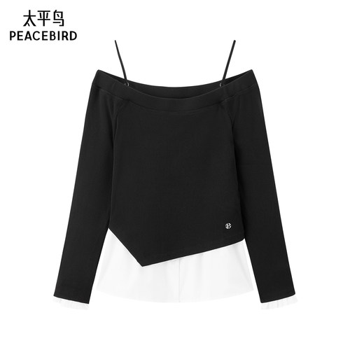 太平鸟女装春秋季法式吊带拼接衬衫上衣A1CDF1479