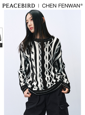 太平鸟女装24春新款CHEN FENWAN联名满身纹样毛套衫
