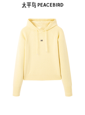 太平鸟女装2025冬季新款抽绳连帽宽松套头衫针织衫毛衣A3EEE4449