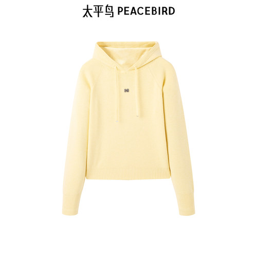 太平鸟女装冬季休闲织纹抽绳连帽宽松套头衫A3EEE4449
