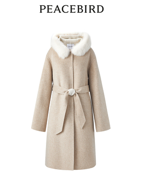 太平鸟女装年冬季毛领连帽双面呢大衣A1AAD4607
