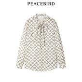 系带宽松修休闲老花衬衫 太平鸟女装 春季 女A1CAE1401