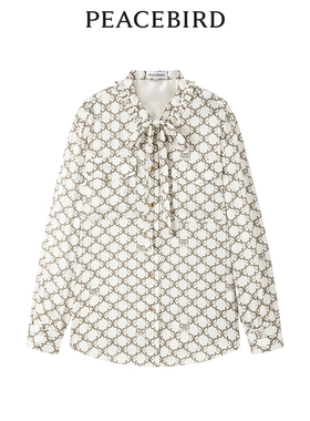 【商场同款】太平鸟女装2024年春季新款系带老花衬衫A1CAE1401