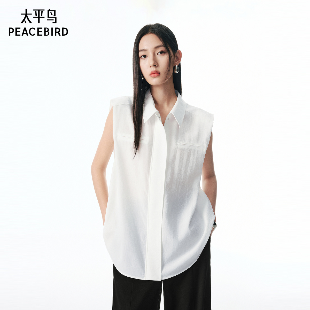 【商场同款】太平鸟25秋季新款摩登三醋酸无袖翻领衬衫A1CAF3P10
