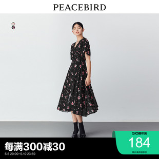 连衣裙女波点碎花显瘦高腰a字长裙 荷花领法式 2023年春季 太平鸟