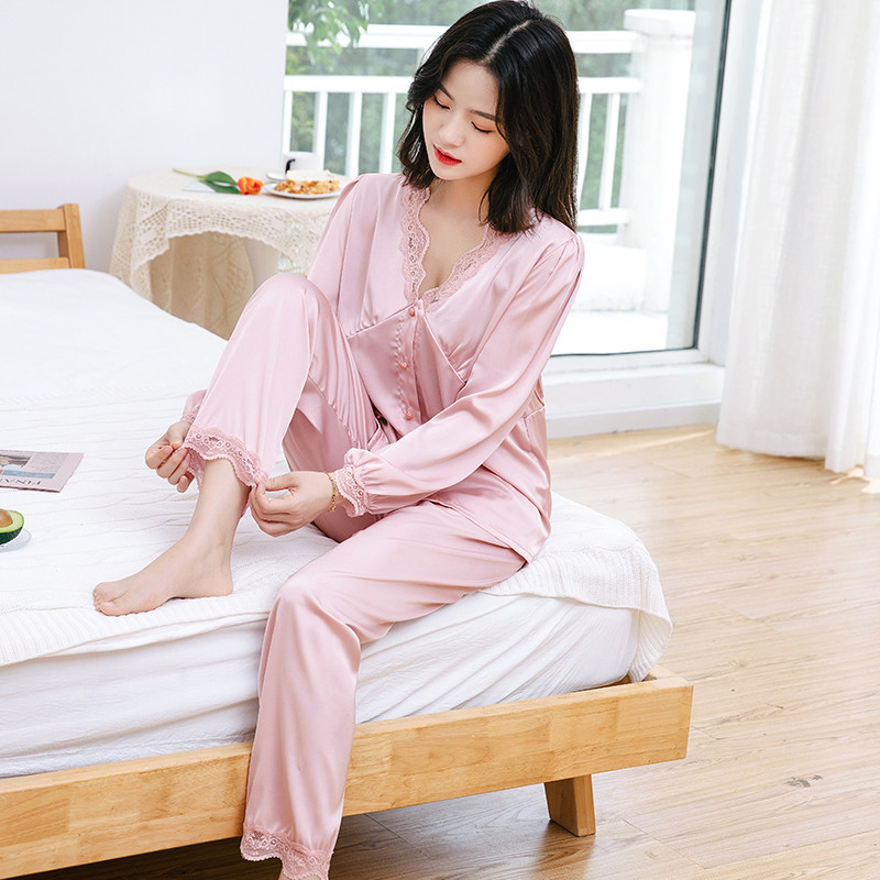 睡衣女士春夏季丝绸长袖冰丝家居服春秋款秋季秋装仿真丝薄款套装