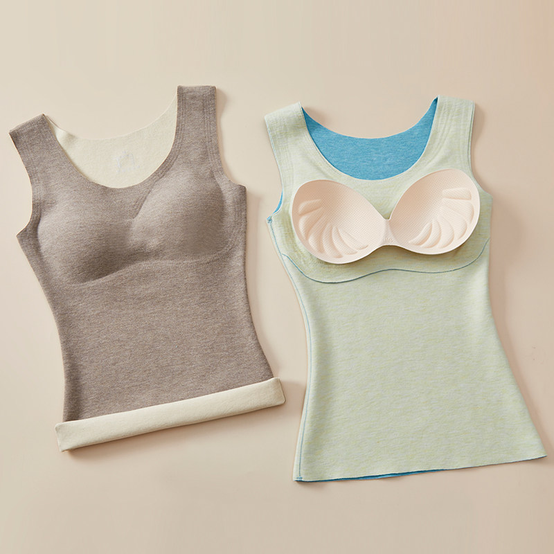 蚕丝加绒保暖吊带背心女德绒发热带胸垫外穿内衣bra春秋内穿马甲