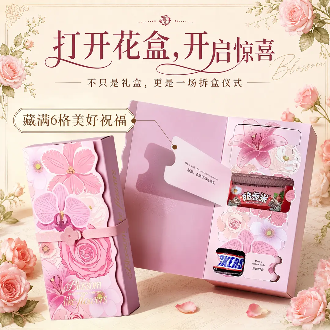 德芙七夕花漾心意盲盒礼盒士力架巧克力彩虹糖糖果117g送孩子送礼