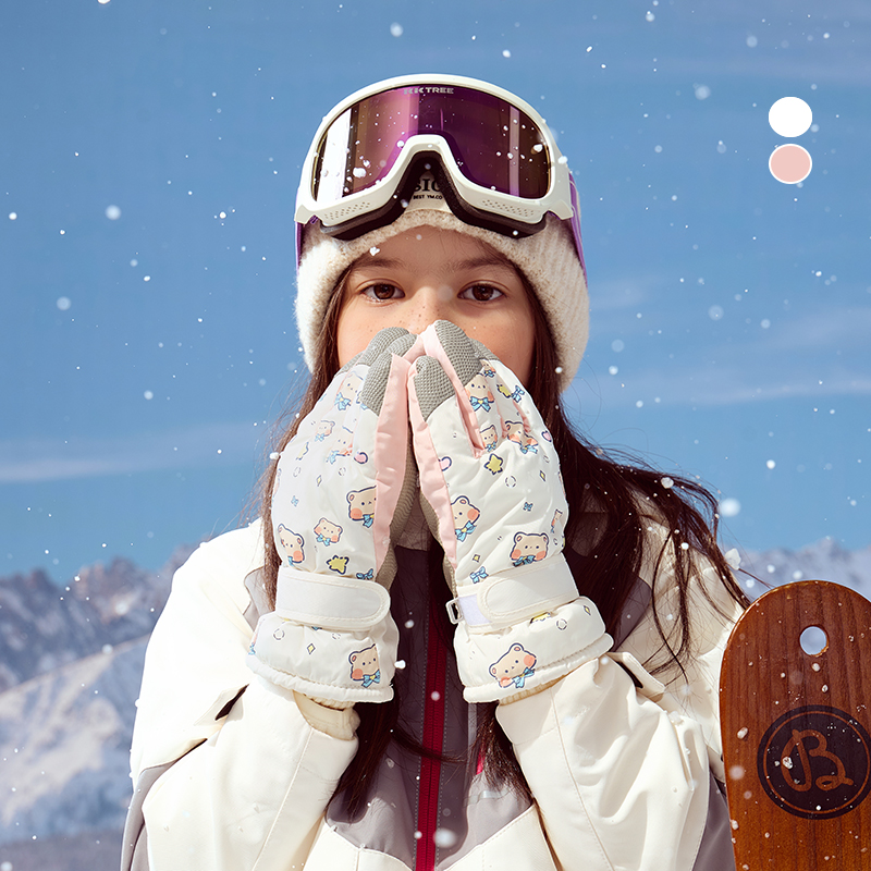 中大童加绒加厚儿童滑雪手套冬季女童五指防泼水男童骑行秋冬亲子