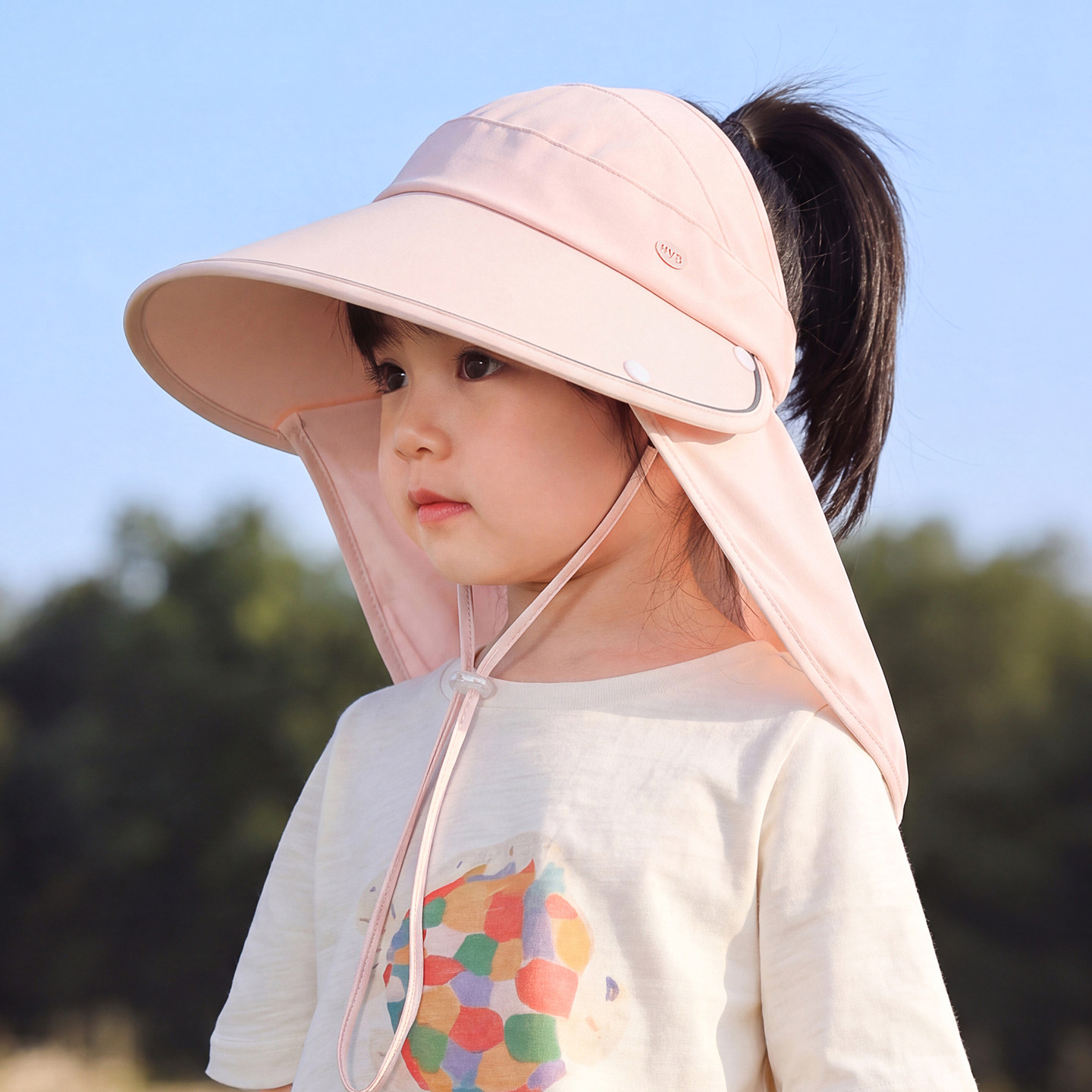 女童防晒帽儿童帽子夏季空顶大帽簷宝宝遮阳帽披肩帽男童遮阳帽护